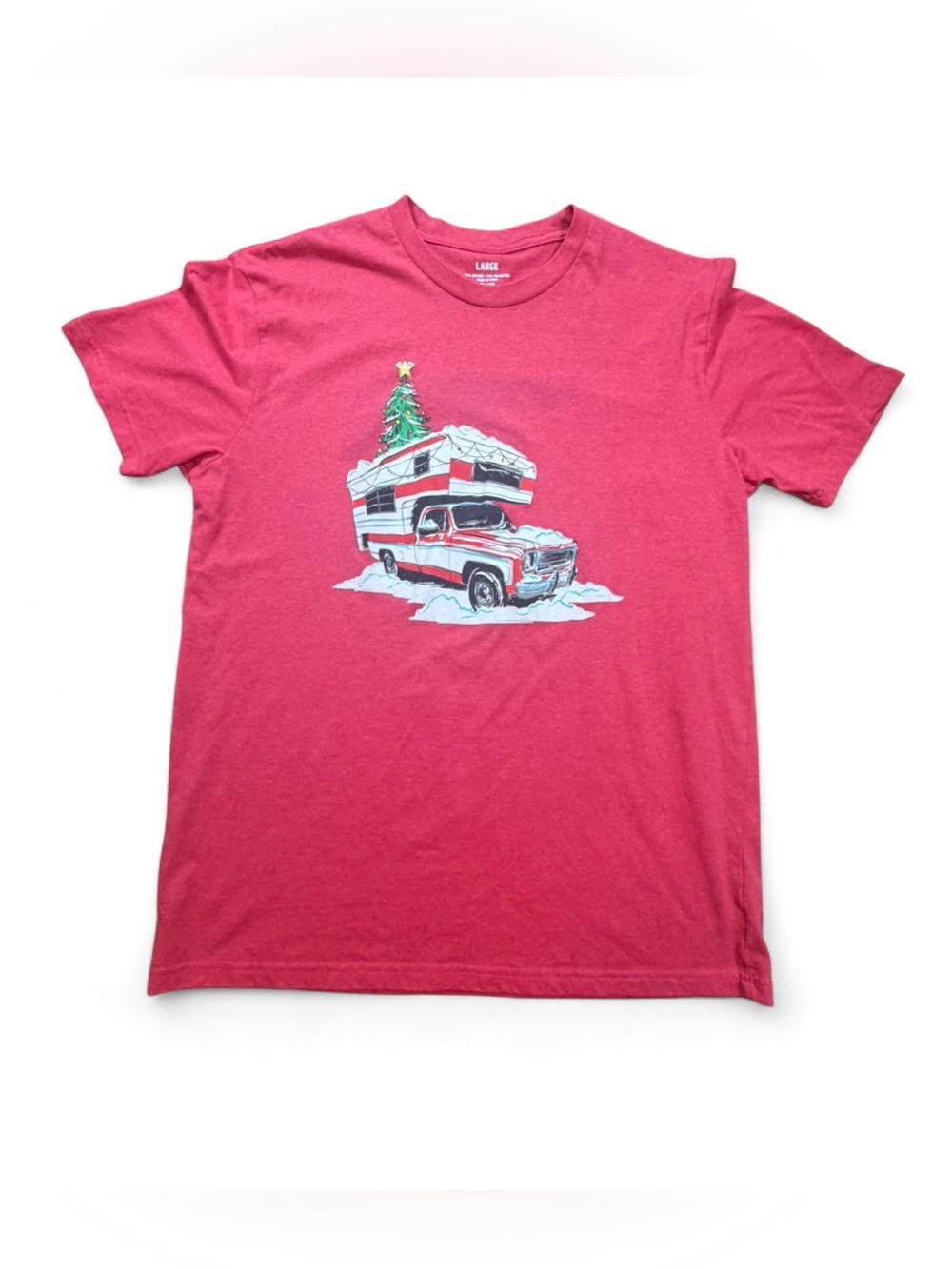 Vintage Style Red Christmas Camper RV Graphic T-Shirt Men's Large